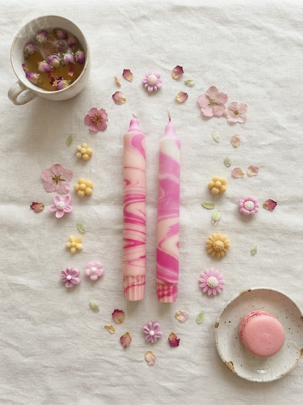 Handmade Pink Swirl Taper Candles by